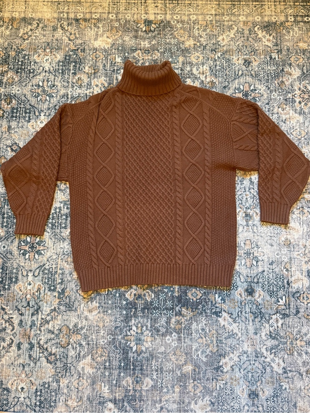 Artizia Sunday Best Oversized Brown Cable Knit Turtleneck Sweater